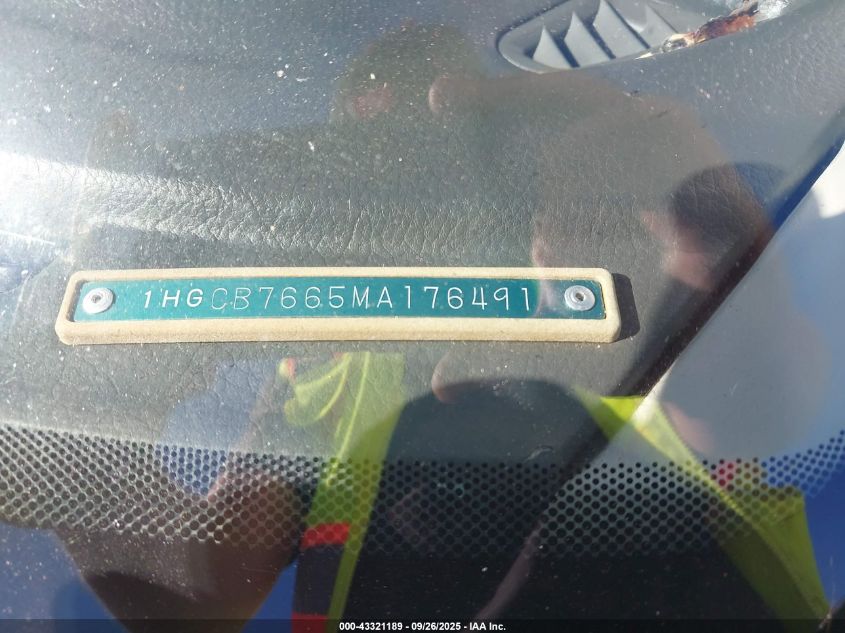 1991 Honda Accord Ex/Ex-R VIN: 1HGCB7665MA176491 Lot: 43321189