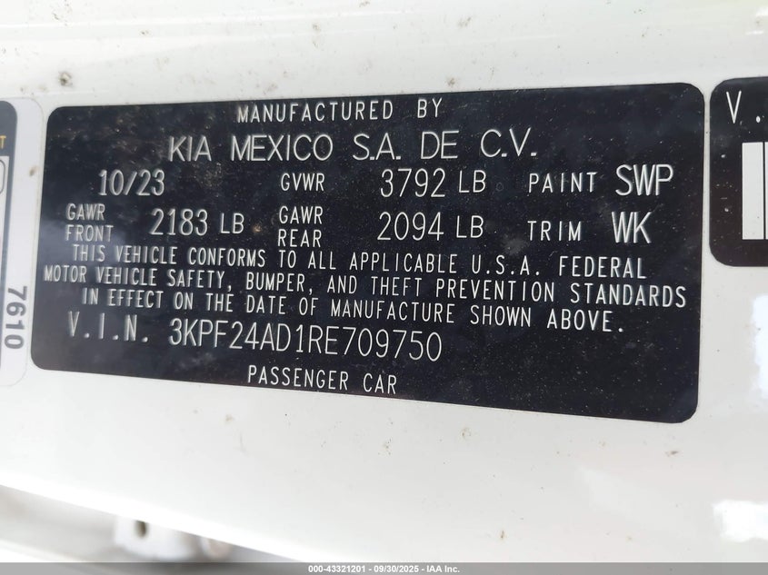 2024 KIA FORTE LXS - 3KPF24AD1RE709750