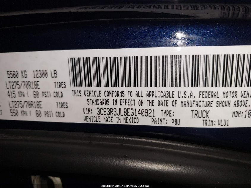 2014 Ram 3500 Laramie VIN: 3C63R3JL8EG140921 Lot: 43321209