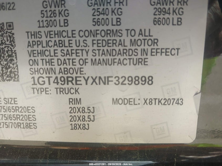 1GT49REYXNF329898 2022 GMC SIERRA photo no. 9
