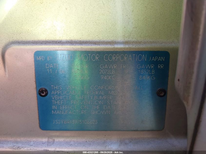 2007 Suzuki Sx4 Convenience/Rally VIN: JS2YB413975106625 Lot: 43321285