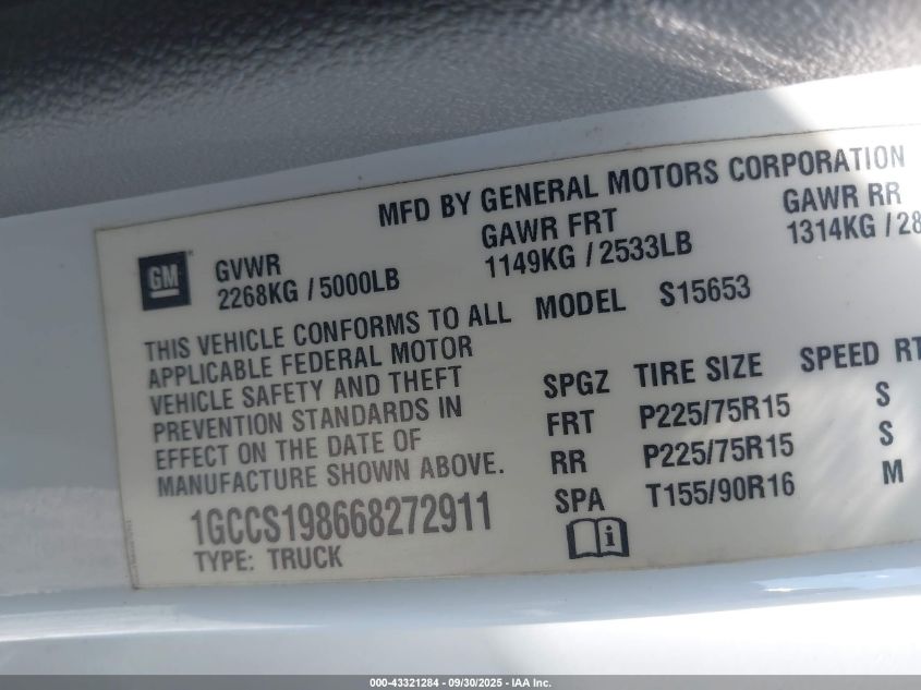 2006 Chevrolet Colorado Ls VIN: 1GCCS198668272911 Lot: 43321284