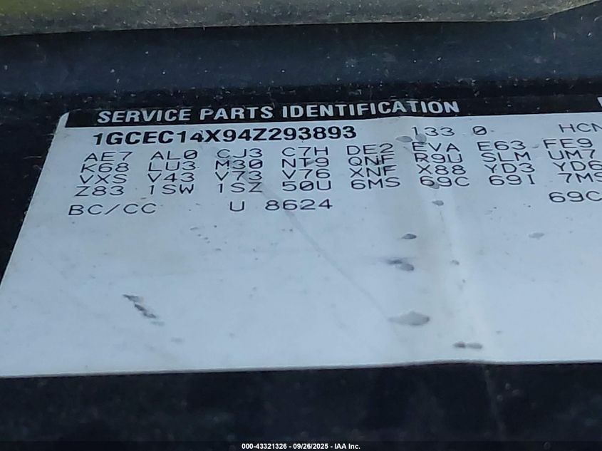 2004 Chevrolet Silverado 1500 Work Truck VIN: 1GCEC14X94Z293893 Lot: 43321326