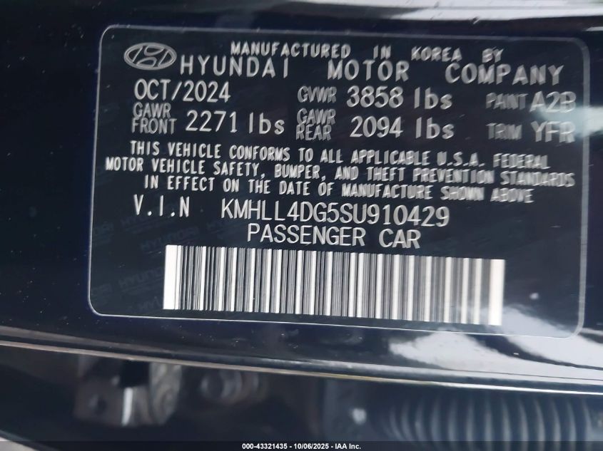 2025 Hyundai Elantra Se VIN: KMHLL4DG5SU910429 Lot: 43321435