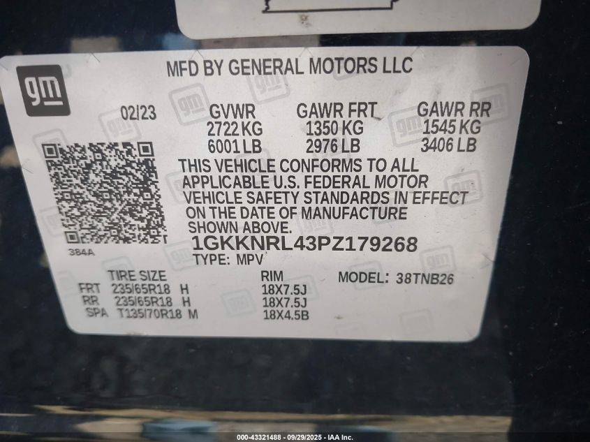 2023 GMC Acadia Awd Sle VIN: 1GKKNRL43PZ179268 Lot: 43321488