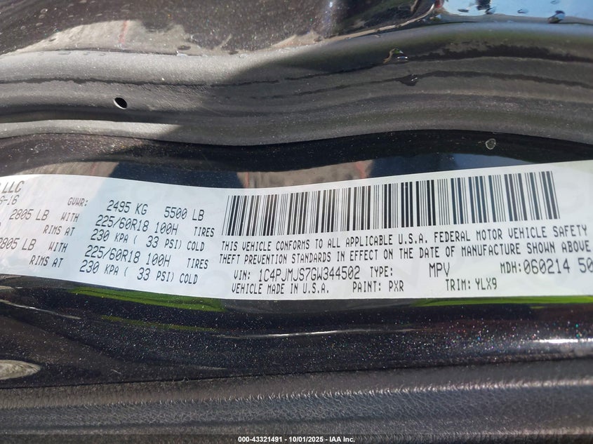 2016 JEEP CHEROKEE OVERLAND 1C4PJMJS7GW344502