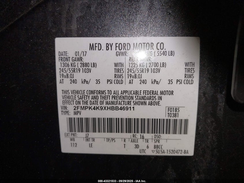 2017 FORD EDGE TITANIUM - 2FMPK4K9XHBB46911