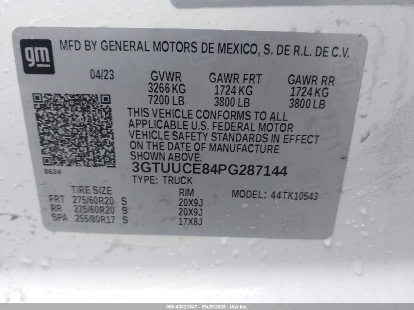 2023 GMC Sierra 1500 4Wd Short Box Elevation With 3Sb VIN: 3GTUUCE84PG287144 Lot: 43321547