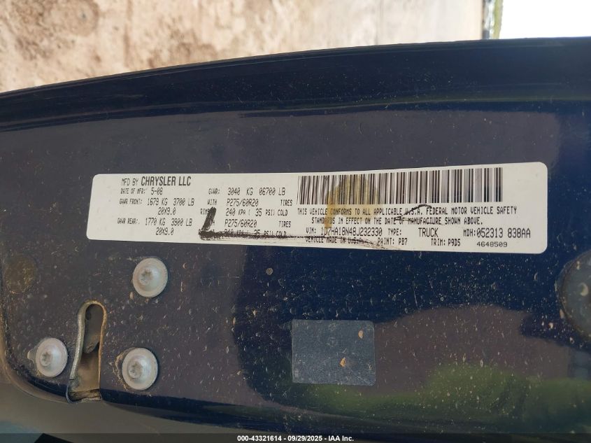 2008 Dodge Ram 1500 Slt VIN: 1D7HA18N48J232330 Lot: 43321614