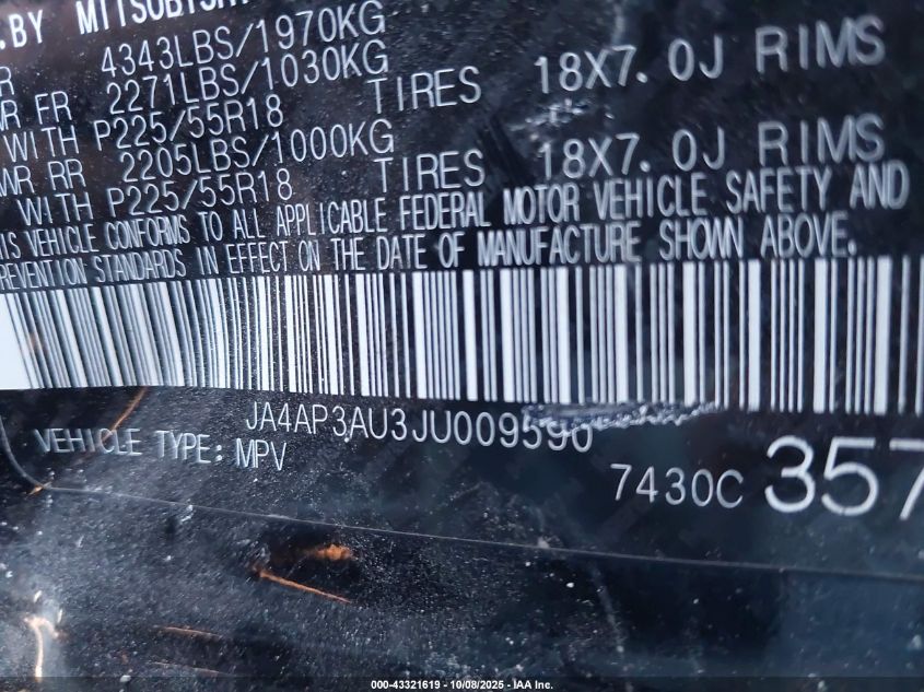 2018 Mitsubishi Outlander Sport 2.0 Le VIN: JA4AP3AU3JU009590 Lot: 43321619