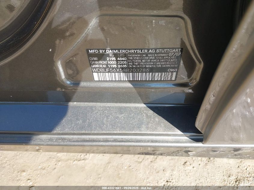 2008 Mercedes-Benz E 350 VIN: WDBUF56X58B203286 Lot: 43321641