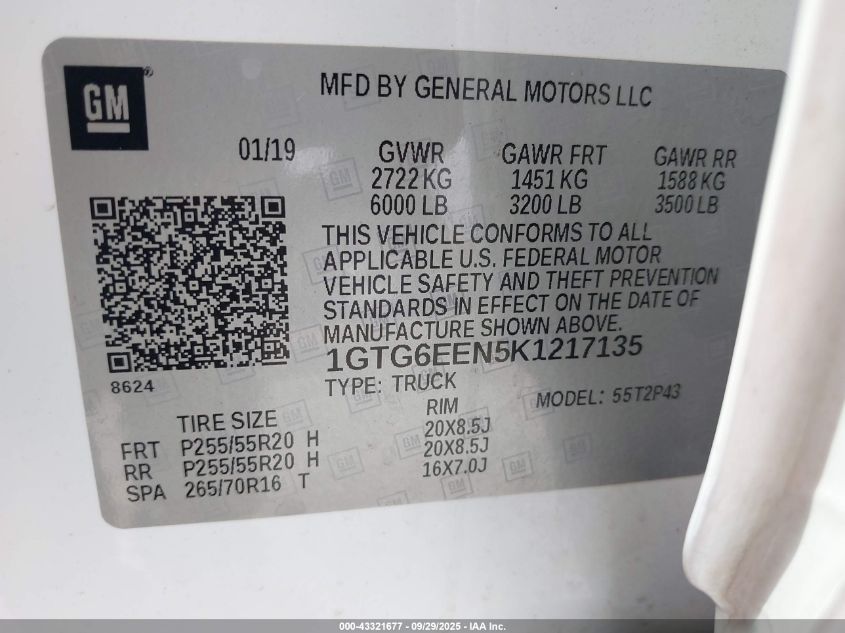 2019 GMC Canyon Denali VIN: 1GTG6EEN5K1217135 Lot: 43321677