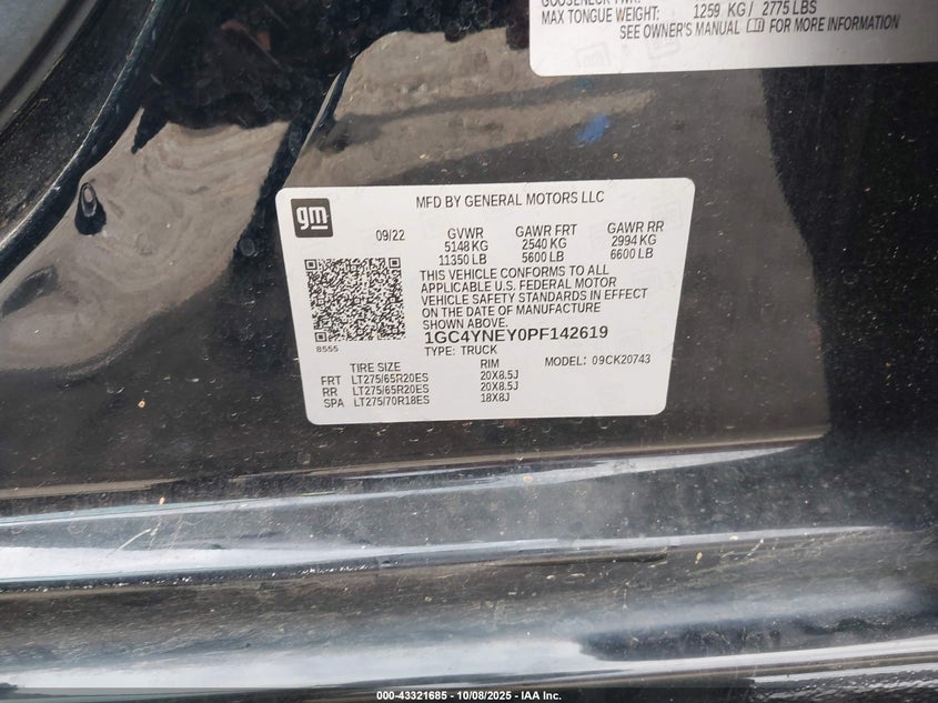 2023 Chevrolet Silverado 2500Hd 4Wd Standard Bed Lt VIN: 1GC4YNEY0PF142619 Lot: 43321685