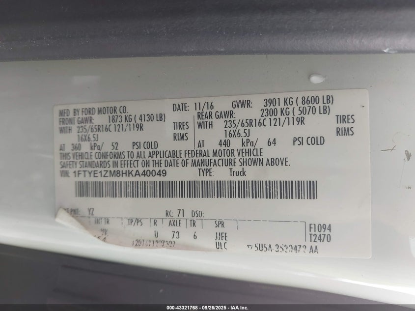 1FTYE1ZM8HKA40049 2017 FORD  photo no. 9