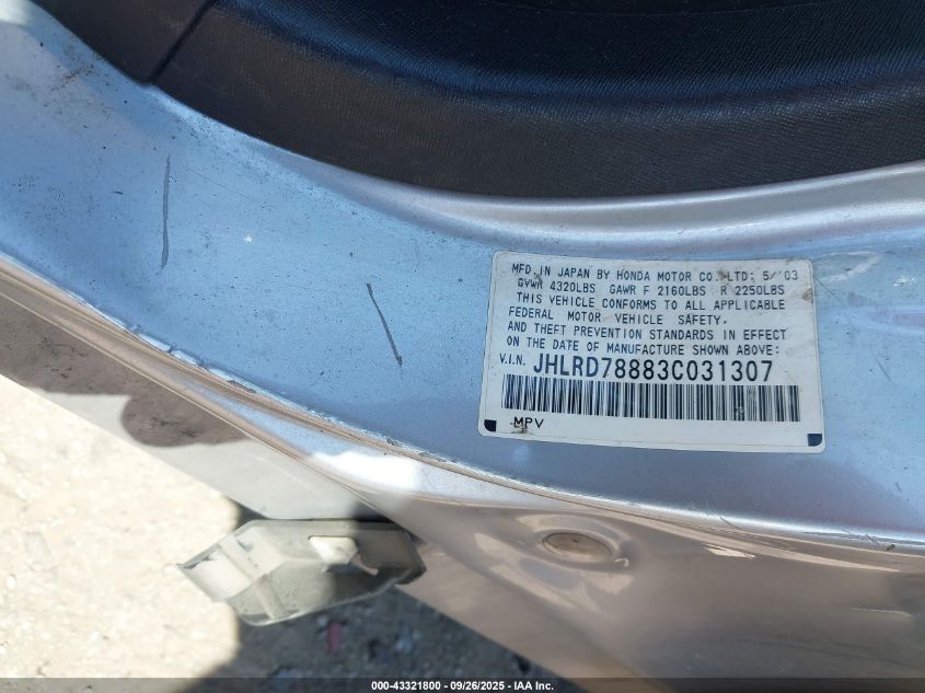 2003 Honda Cr-V Ex VIN: JHLRD78883C031307 Lot: 43321800