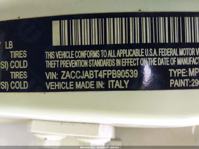 2015 Jeep Renegade Latitude VIN: ZACCJABT4FPB90539 Lot: 43321823