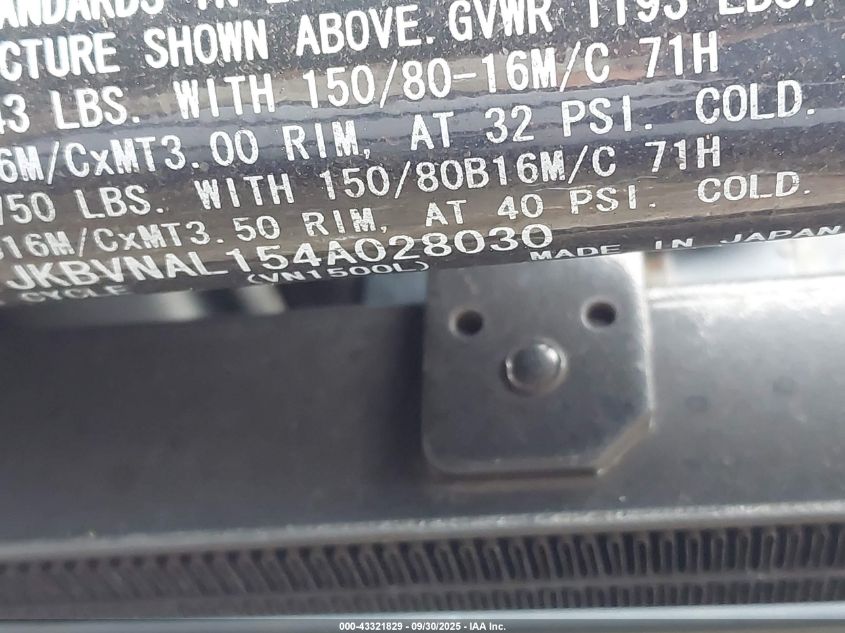 2004 Kawasaki Vn1500 L VIN: JKBVNAL154A028030 Lot: 43321829