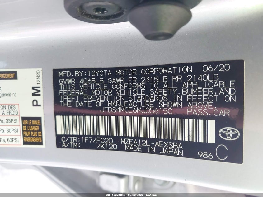 2021 TOYOTA COROLLA SE - JTDS4MCE6MJ056150