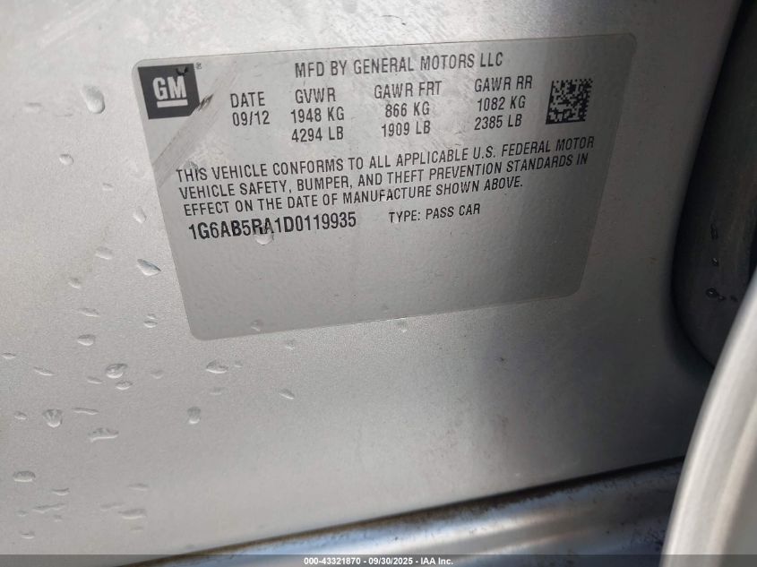 2013 Cadillac Ats Luxury VIN: 1G6AB5RA1D0119935 Lot: 43321870