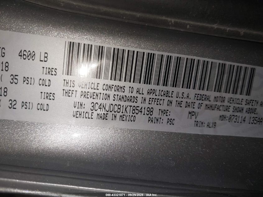 2019 Jeep Compass Limited 4X4 VIN: 3C4NJDCB1KT854198 Lot: 43321871