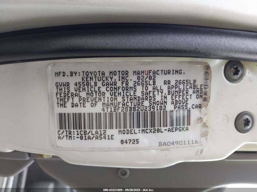 2002 Toyota Avalon Xls VIN: 4T1BF28B82U239182 Lot: 43321889