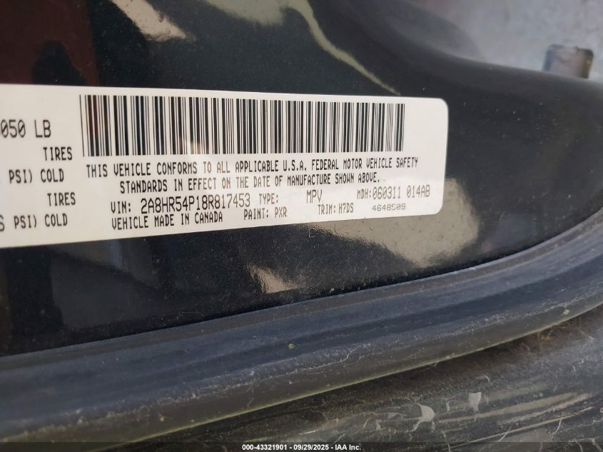 2008 Chrysler Town & Country Touring VIN: 2A8HR54P18R817453 Lot: 43321901