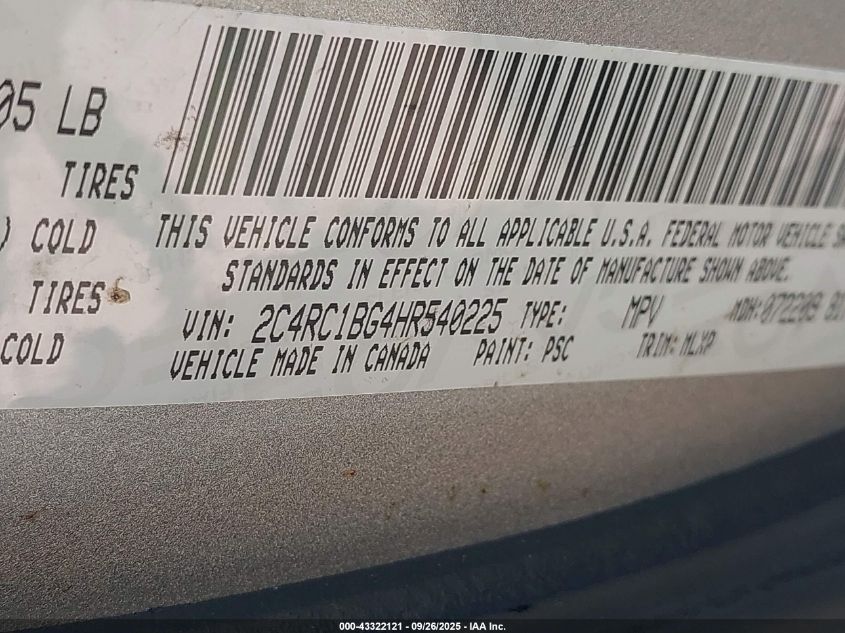 2017 Chrysler Pacifica Touring-L VIN: 2C4RC1BG4HR540225 Lot: 43322121