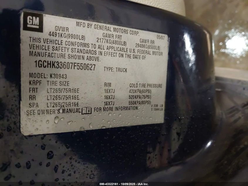 2007 Chevrolet Silverado 3500 Ltz VIN: 1GCHK33607F550627 Lot: 43322161