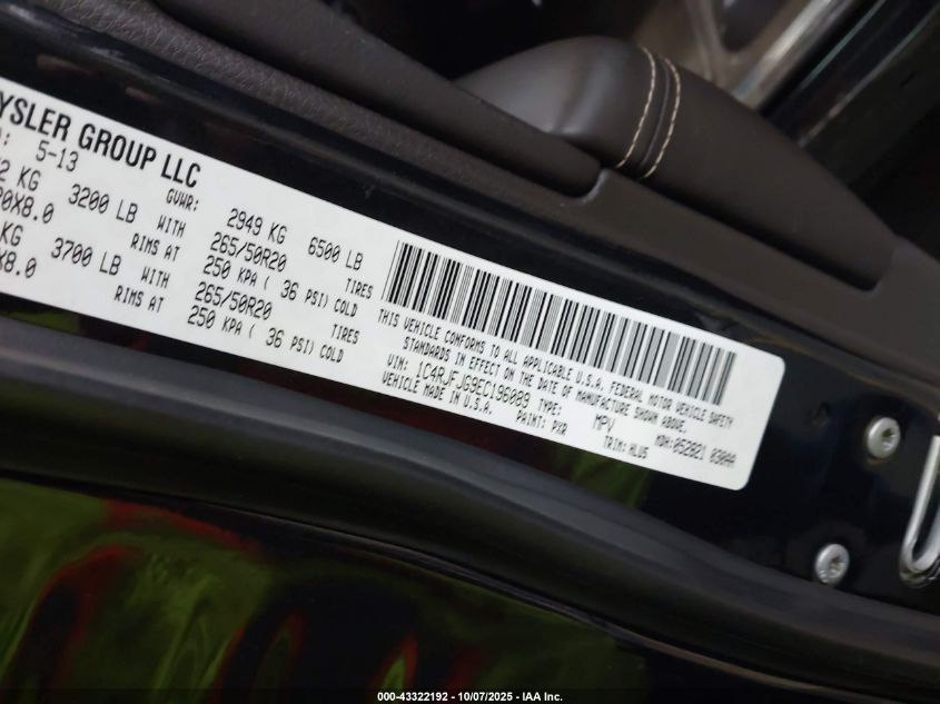 2014 Jeep Grand Cherokee Summit VIN: 1C4RJFJG9EC196089 Lot: 43322192