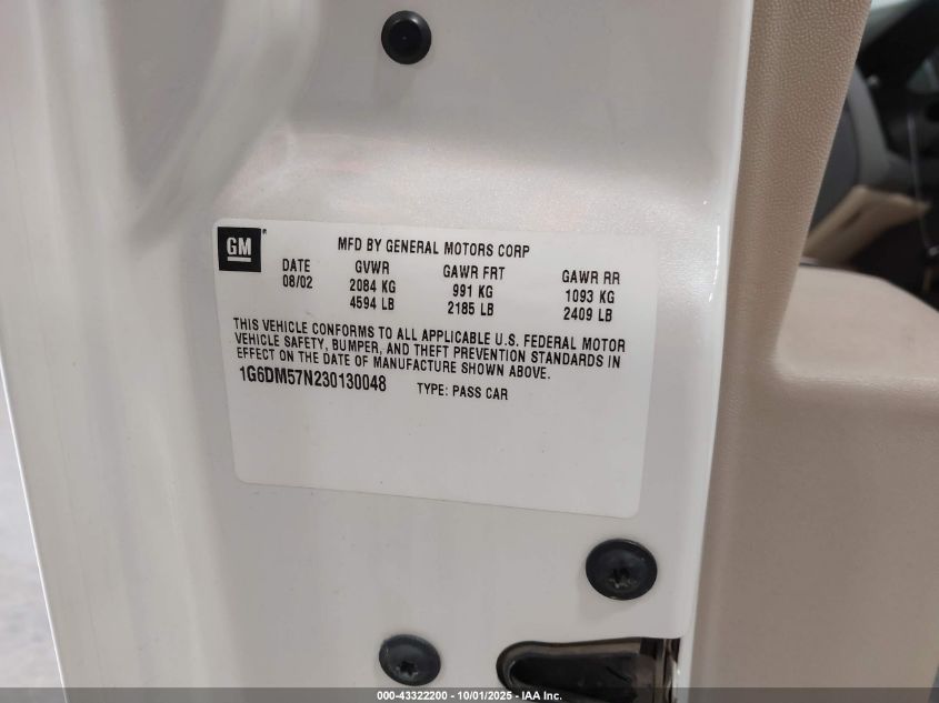 2003 Cadillac Cts Standard VIN: 1G6DM57N230130048 Lot: 43322200