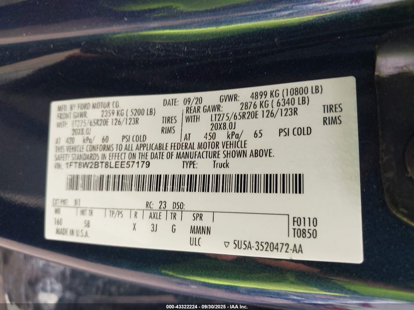 1FT8W2BT8LEE57179 2020 FORD F250 photo no. 8