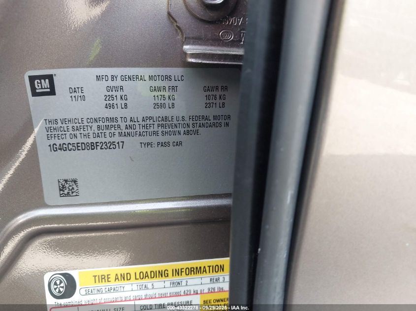 2011 Buick Lacrosse Cxl VIN: 1G4GC5ED8BF232517 Lot: 43322278