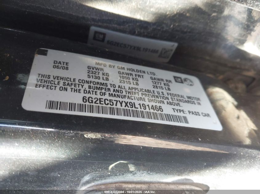 2009 Pontiac G8 Gt VIN: 6G2EC57YX9L191466 Lot: 43322304