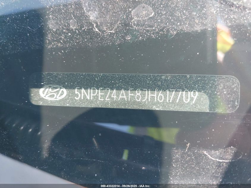 2018 Hyundai Sonata Se VIN: 5NPE24AF8JH617709 Lot: 43322314