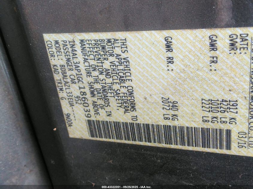 2016 Nissan Altima 2.5 VIN: 1N4AL3AP1GC186039 Lot: 43322351