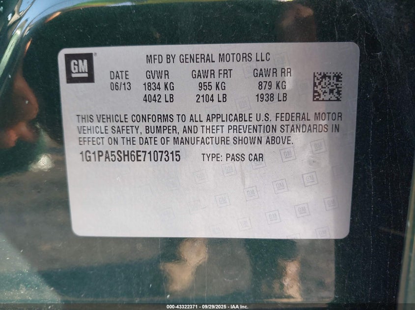 2014 CHEVROLET CRUZE LS AUTO 1G1PA5SH6E7107315