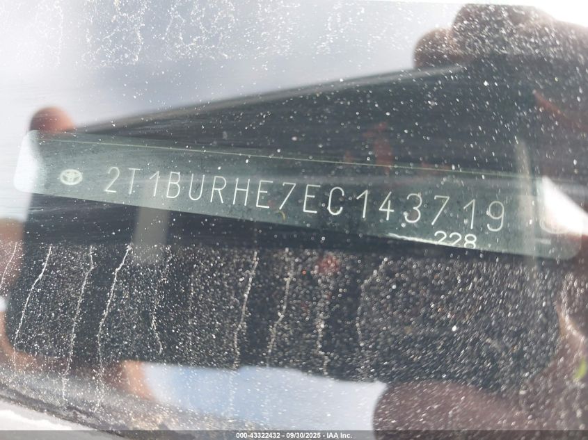 2014 Toyota Corolla S VIN: 2T1BURHE7EC143719 Lot: 43322432