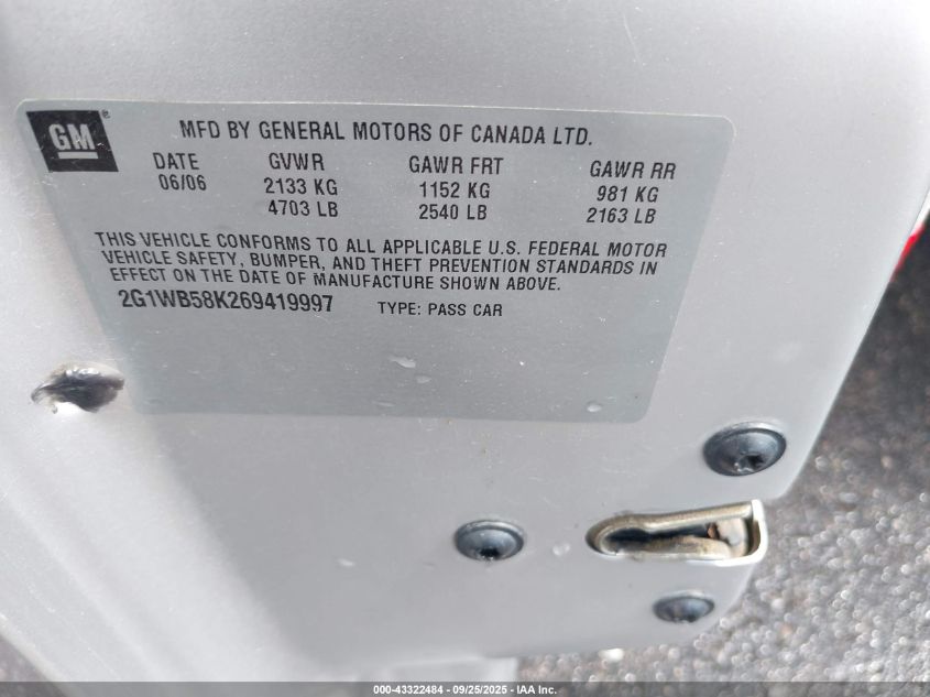 2006 Chevrolet Impala Ls VIN: 2G1WB58K269419997 Lot: 43322484