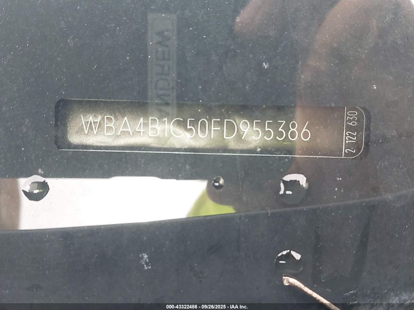 2015 BMW 435I Gran Coupe VIN: WBA4B1C50FD955386 Lot: 43322486