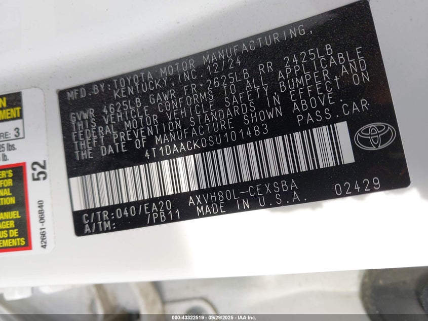 2025 TOYOTA CAMRY SE - 4T1DAACK0SU101483