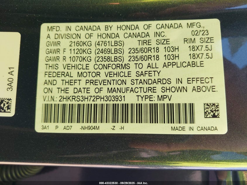 2023 HONDA CR-V EX-L 2WD - 2HKRS3H72PH303931