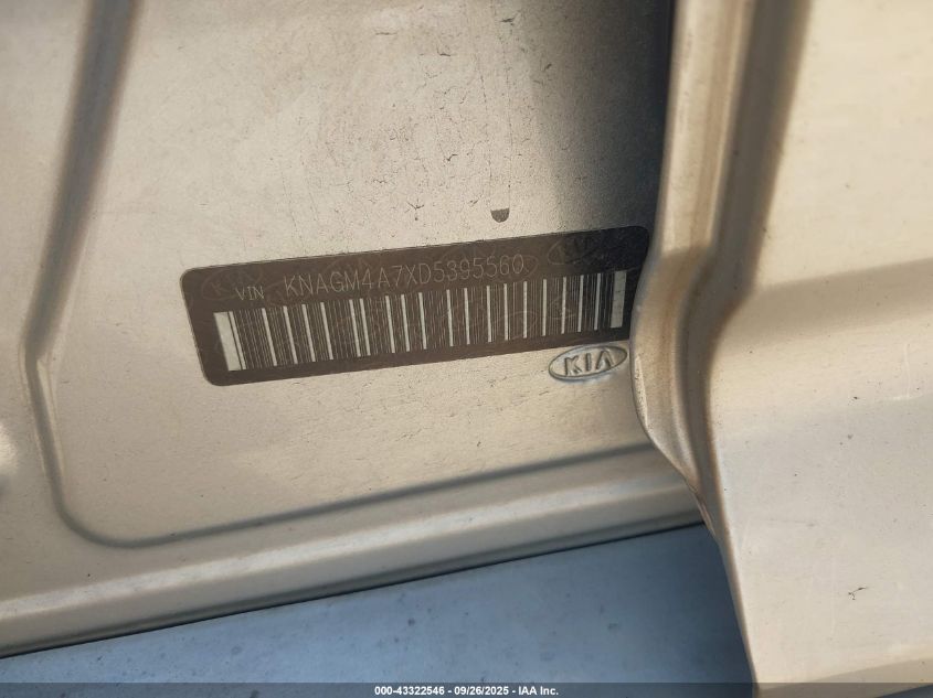 2013 Kia Optima Lx VIN: KNAGM4A7XD5395560 Lot: 43322546