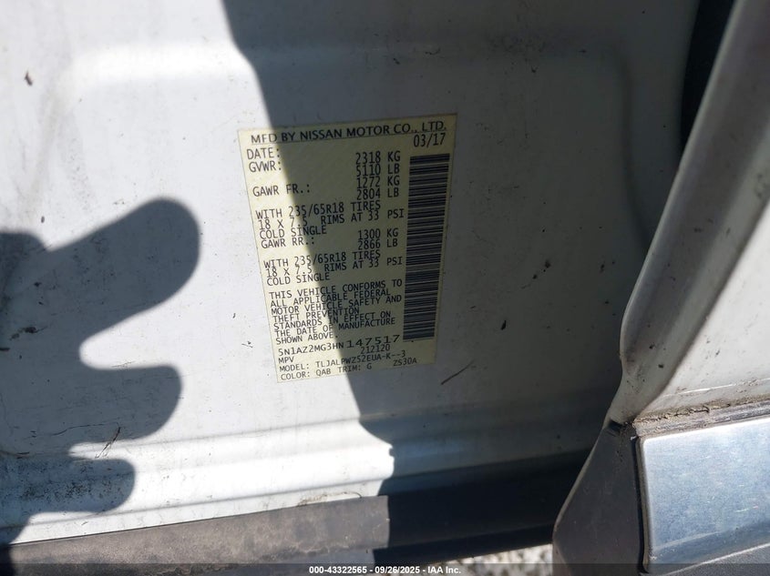 2017 NISSAN MURANO S - 5N1AZ2MG3HN147517