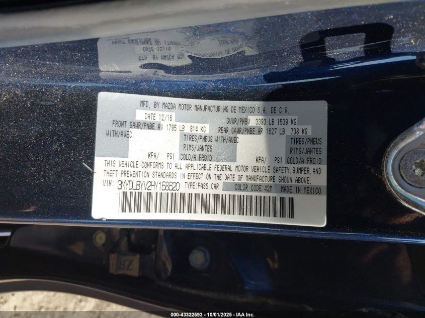 2017 Toyota Yaris Ia VIN: 3MYDLBYV2HY168620 Lot: 43322593