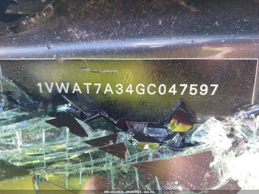 2016 Volkswagen Passat 1.8T S VIN: 1VWAT7A34GC047597 Lot: 43322635