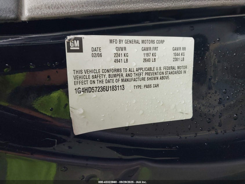2006 Buick Lucerne Cxl VIN: 1G4HD57236U183113 Lot: 43322660