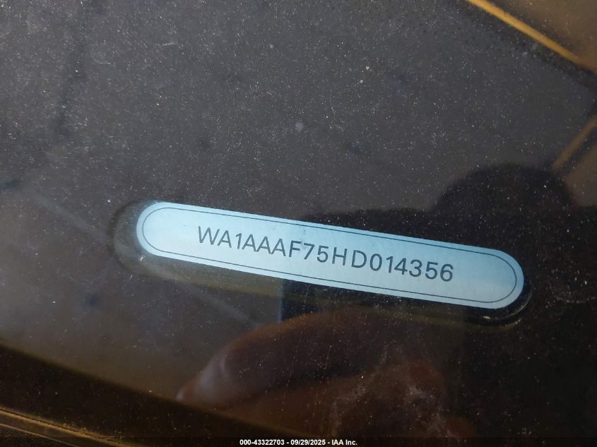 2017 Audi Q7 3.0T Premium VIN: WA1AAAF75HD014356 Lot: 43322703