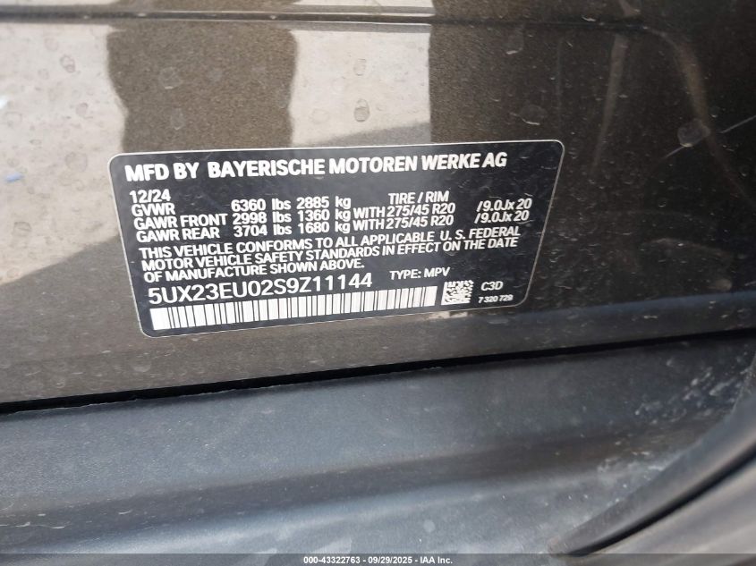 2025 BMW X5 xDrive40I VIN: 5UX23EU02S9Z11144 Lot: 43322763