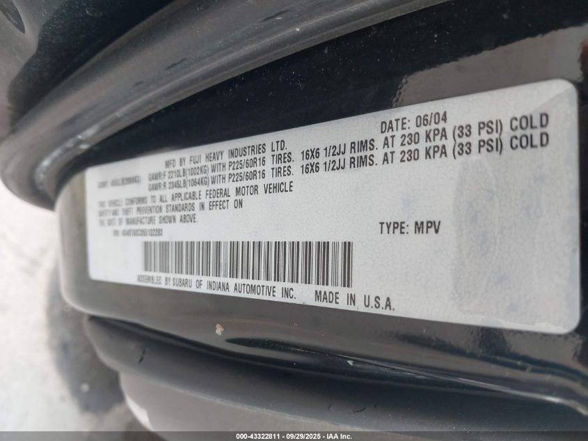 2005 Subaru Baja Turbo VIN: 4S4BT63C055102283 Lot: 43322811