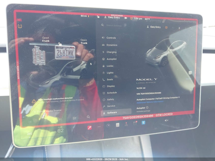 2025 Tesla Model Y Long Range Dual Motor Rear-Wheel Drive VIN: 7SAYGDED6SA359486 Lot: 43322820